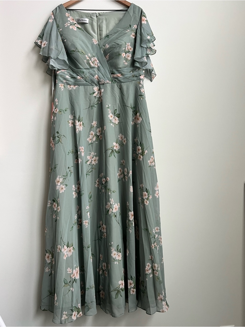 NWT JJ's House Cesia Green Floral Chiffon Ruffle Maxi Dress Special Event 16W - Picture 5 of 16